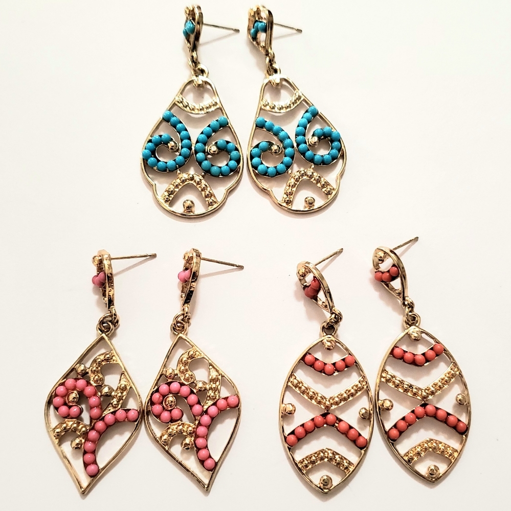 3 X VINTAGE GOLD SEEDBEAD FILIGREE EARRINGS